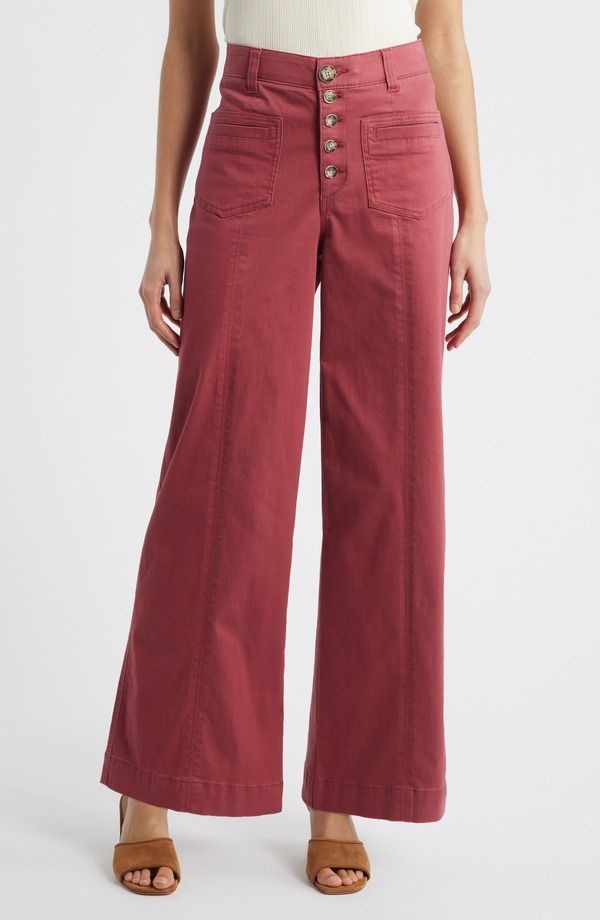 ウィットウィズダム レディース ボトムス レギンス ワイドレッグ ハイウエスト パンツ Wit Wisdom Skyrise High Waist Exposed Button Fly Wide Leg Pantspiced Tea