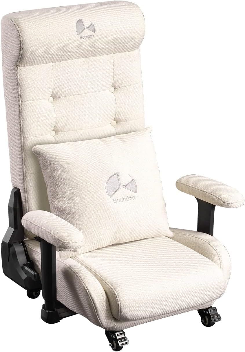 Bauhutte ゲーミングソファ座椅子 GX-370-WH ホワイト ファブリック 3層構造クッション 180°フルリクライニング アームレスト調節 ランバーサポート付属