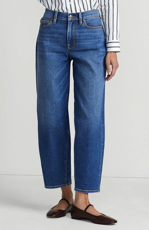 ランズエンド レディース ボトムス デニムパンツ アンクル ジーンズ Lands End Recover High Rise Barreleg Ankle Jeans Indigo Tide Blue インディゴ