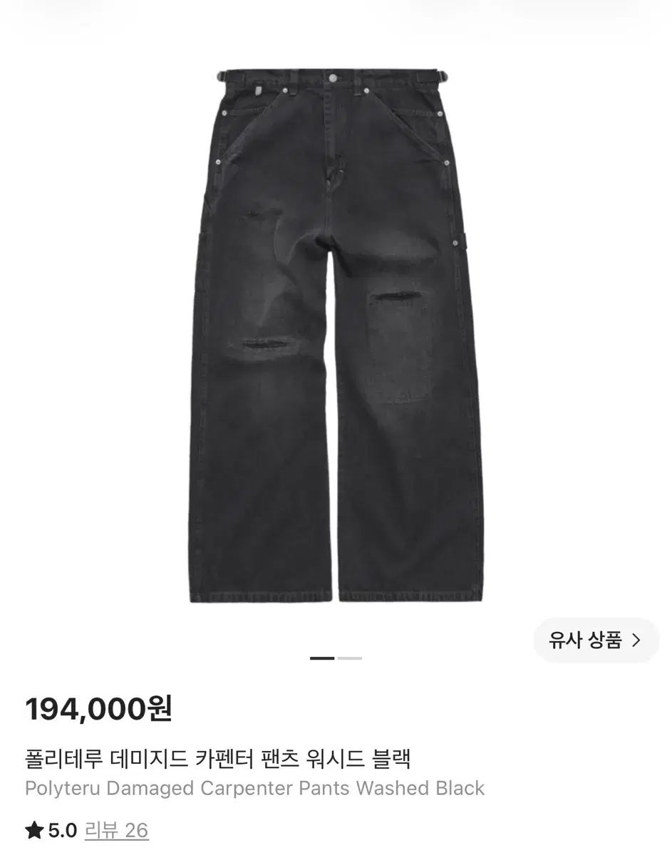 ポリテル ダメージド カーペンター パンツ ウォッシュド ブラック 3サイズ