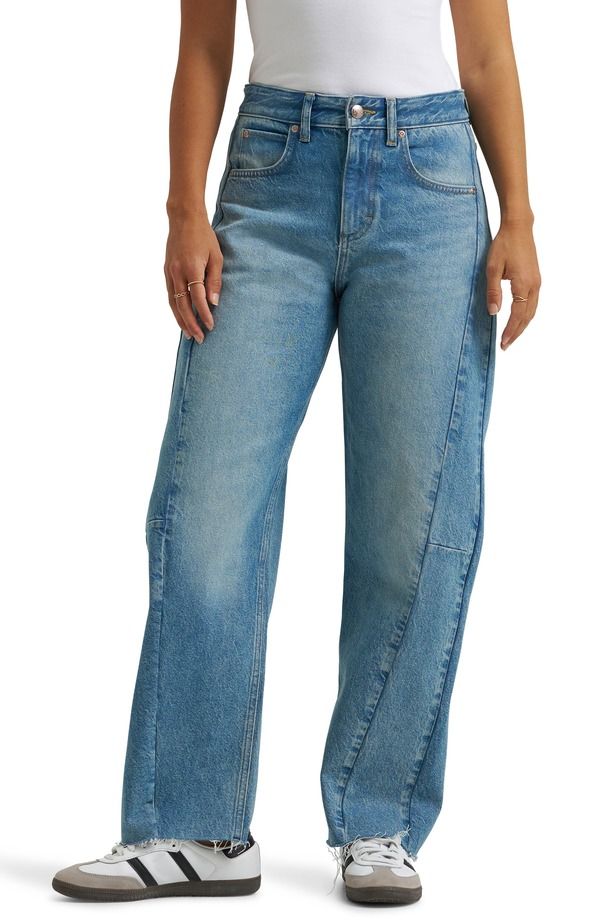 リー レディース ボトムス デニムパンツ ジーンズ Lee Rider Low Slung Mid Rise Raw Hem Barreleg Jeans Memory Trip