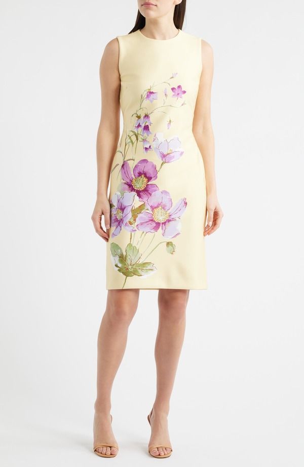 アンクライン レディース トップス ワンピース フラワー柄 プリント スキューバ ノースリーブ フラワー Anne Klein Floral Print Sleevelesscuba Sheath Dress Daffodil Multi マルチカラー
