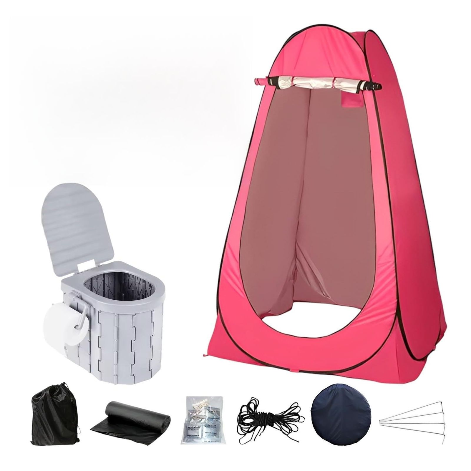 heizi トイレ用テント 簡易トイレ セット キャンプ 携帯トイレ 折り畳み トイレテント 防水 (ピンクｘグレー) [ピンクｘグレー]