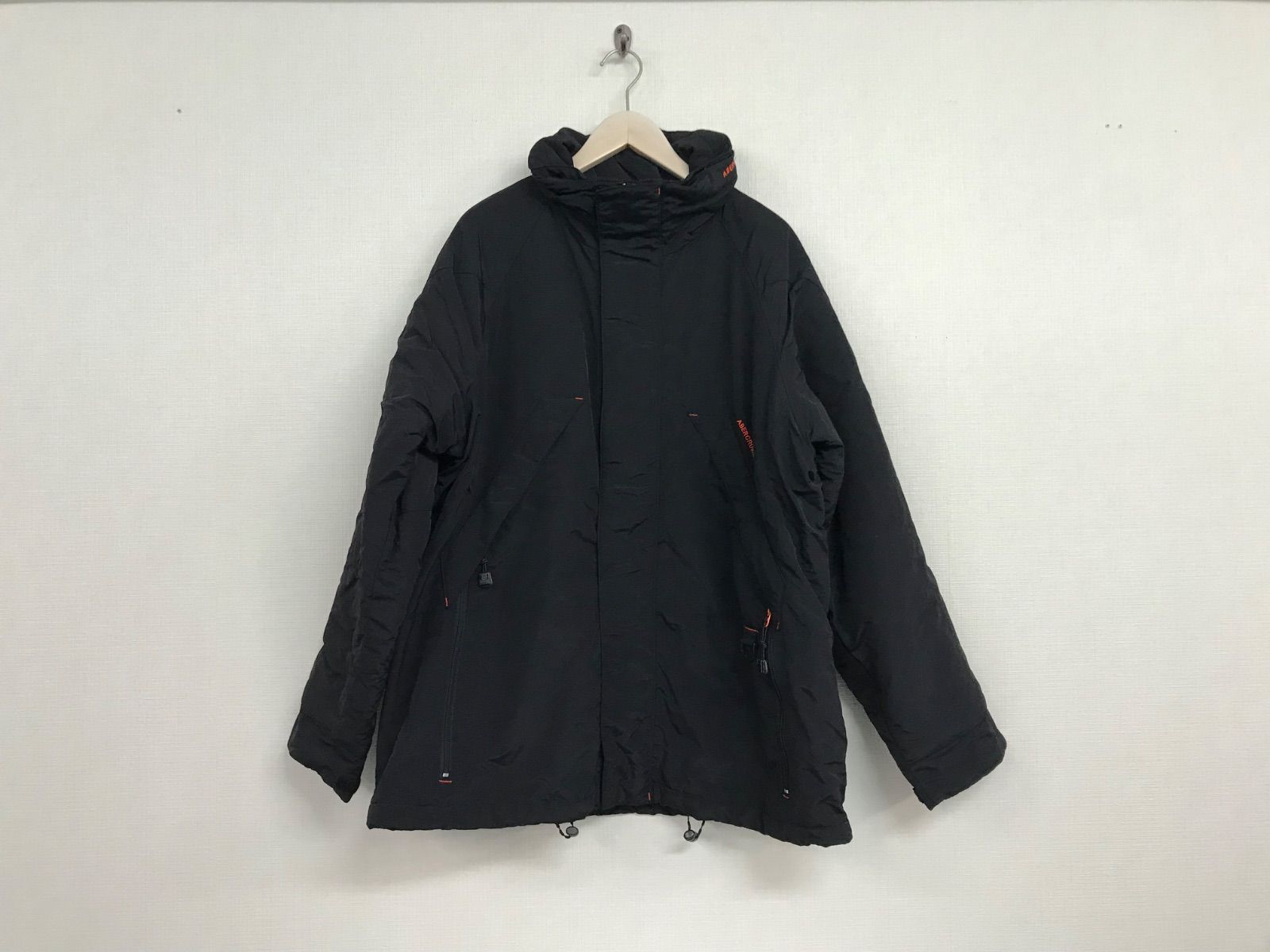 本物アバクロンビー&フィッチAbercrombie&Fitchアバクロ裏フリースナイロンジップマウンテンジャケット長袖サーフアメカジスケーターストリートミリタリービジネススーツパーティーモードドレスゴルフメンズL黒ブラック