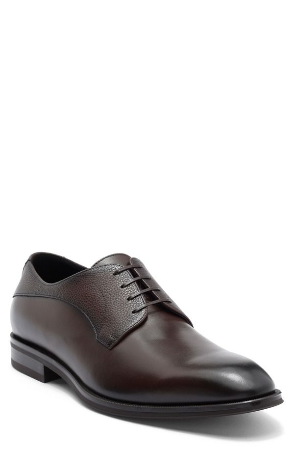 ボス メンズ シューズ ダービー BOSS Derrek Mixed Finish Plain Toe Derby Dark Brown ブラウン