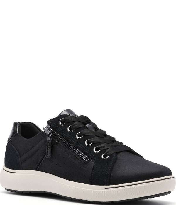 クラークス レディース シューズ スニーカー レース レザー Clarks Artisanalle Zen Mixed Leather Lace Up Zip Sneakers Black ブラック