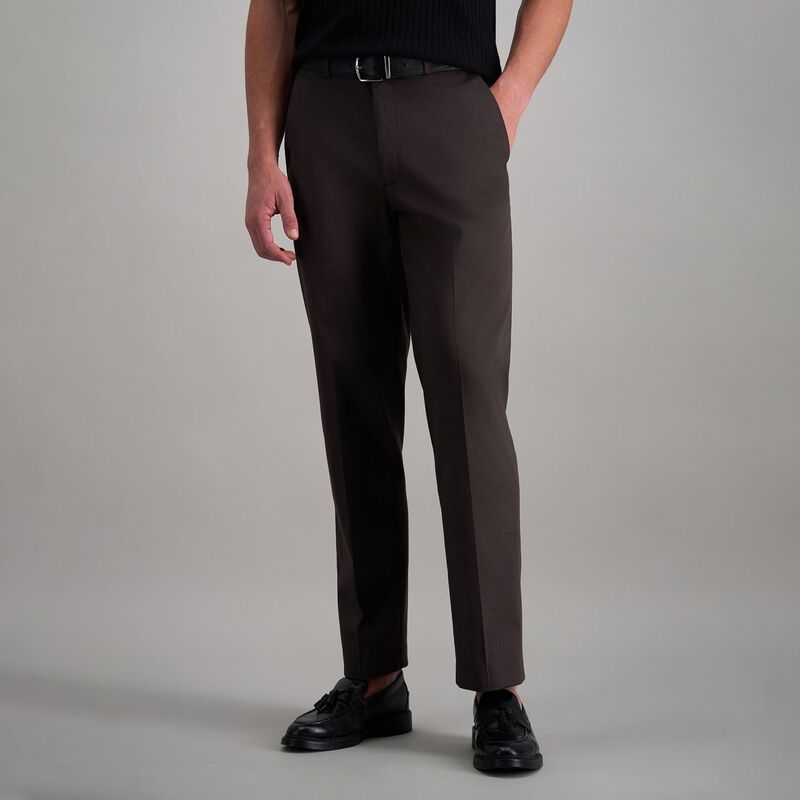 ハガー レディース ボトムス カジュアルパンツ Mens Haggar Iron Free Premium Khaki ClassicFit Flat Front Hidden Comfort Waistband Casual Pant Dark Brown