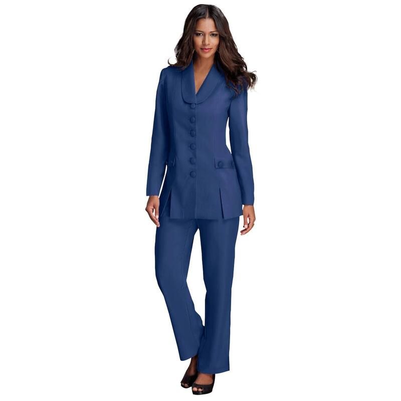 ロアマンズ レディース トップス ワンピース プラスサイズ Roamans Womens Plusize Long Sleeve TenButton ShawlCollar Pant Suit 2Piece Pant Set Evening Blue ブルー