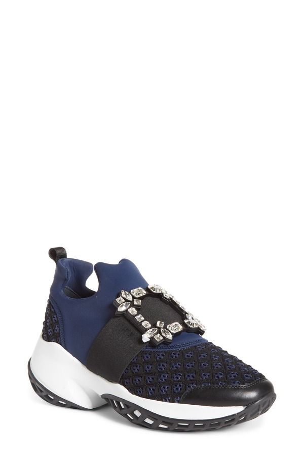 ロジェ・ヴィヴィエ レディース シューズ スニーカー Roger Vivier Viv Crystal Buckle SlipOn Sneaker Navy Black ブラック