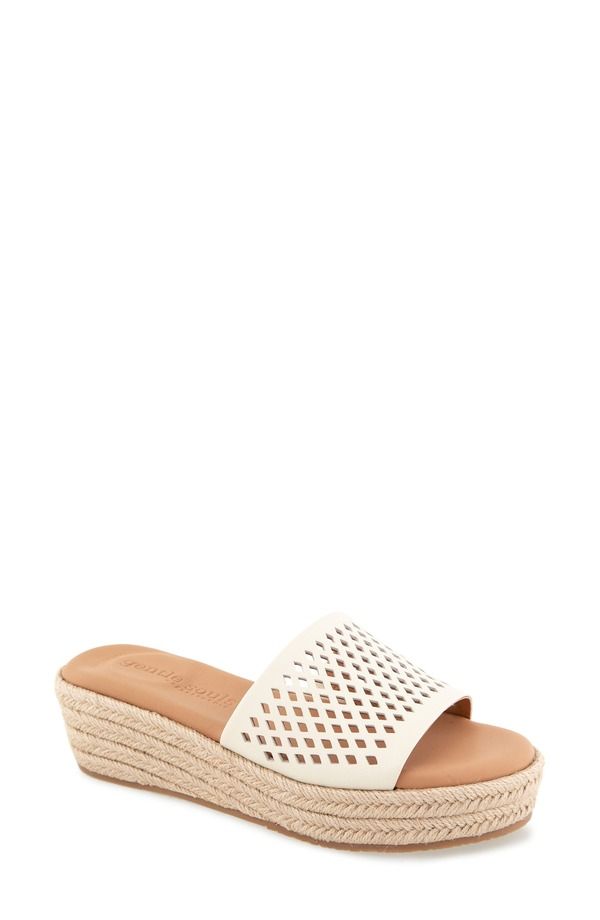 ジェントルソウルズ レディース シューズ サンダル プラットフォーム Gentle Souls Vandy Perforated Platform Slide Sandal Stone Leather ストーン
