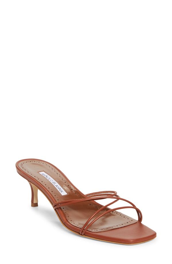 マノロ ブラニク レディース シューズ サンダル ヒール Manolo Blahnik Ninefemu Strappy Kitten Heel Slide Sandal Medium Brown ブラウン