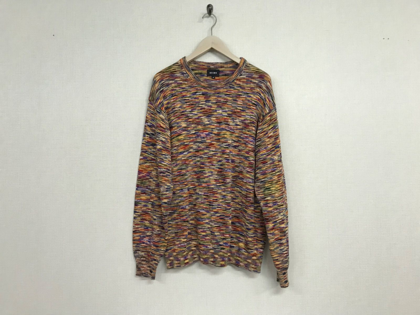本物ビームスBEAMSコットンカラフル柄ニット長袖TシャツロンTメンズサーフアメカジストリートミリタリービジネススーツモードドレスゴルフイエローM