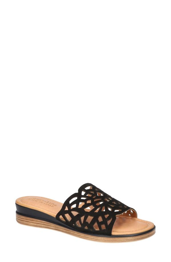 ベラヴィータ レディース シューズ ヒール サンダル Bella Vita CasItaly Wedge Slide Sandal Black Italian Leather ブラック