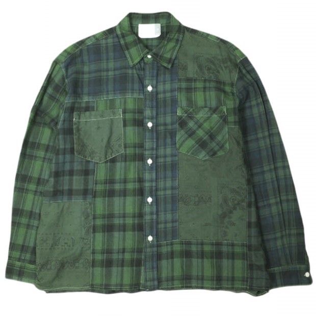 KITH NYC キスニューヨークシティ 23SS Patchwork Berkeley Buttondown Shirt パッチワークチェックシャツ 23050060000510 L Conifer 長袖 ペイズリー トップス g26781