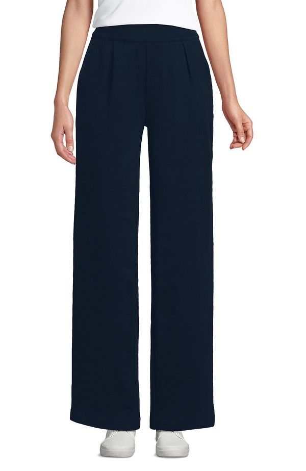 ランズエンド レディース ボトムス レギンス ワイドレッグ プリーツ パンツ ニット Lands End Knit High Rise Pleated Wide Leg Pants Radiant Navy ネイビー