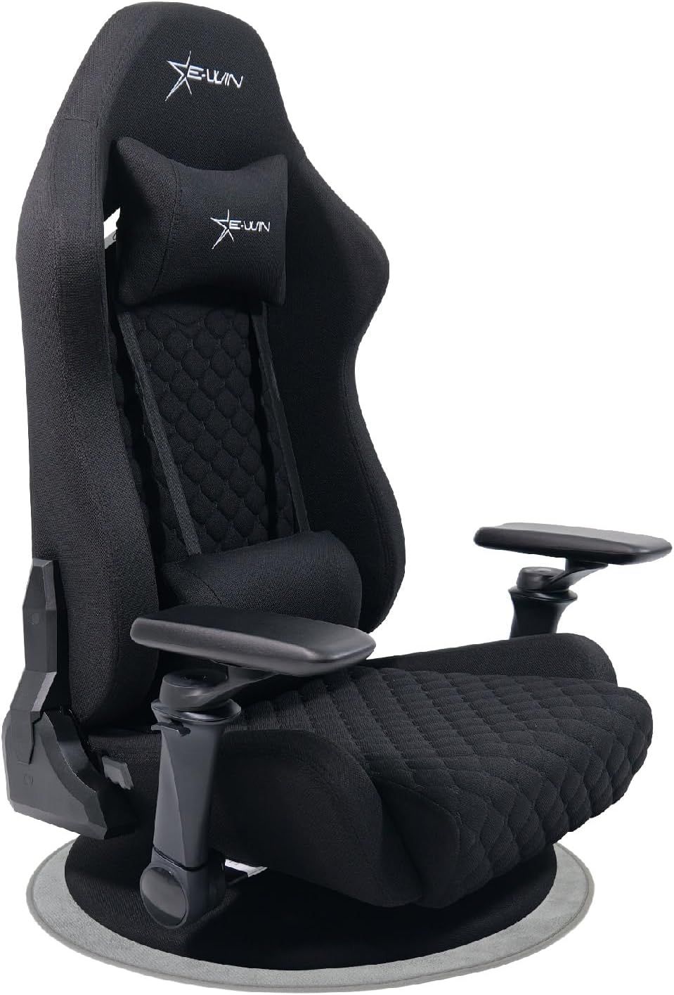 E-WIN ゲーミング座椅子 ファブリック メッシュ 布地 通気性 蒸れない 360° 回転 腰が痛くならない リクライニング あぐら マット付き 耐荷重120㎏ 畳 腰痛対策 肉厚 快適 黒