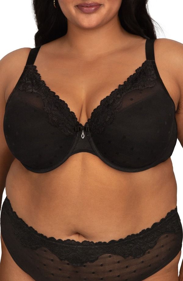 カービークチュール レディース トップス Tシャツ シアー Curvy Couture Sheer Whisper Plunge Underwire TShirt Bra Onyx