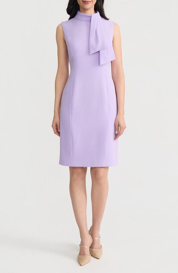 カスパール レディース トップス ワンピース ノースリーブ KASPER Spring Tie Neck Sleevelessheath Dress Lavender Mist ラベンダー