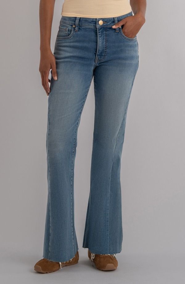 カットフロムザクロス レディース ボトムス デニムパンツ ハイウエスト ジーンズ KUT from the Kloth Kelly Raw Hem High Waist Kick Flare Jeans Zest