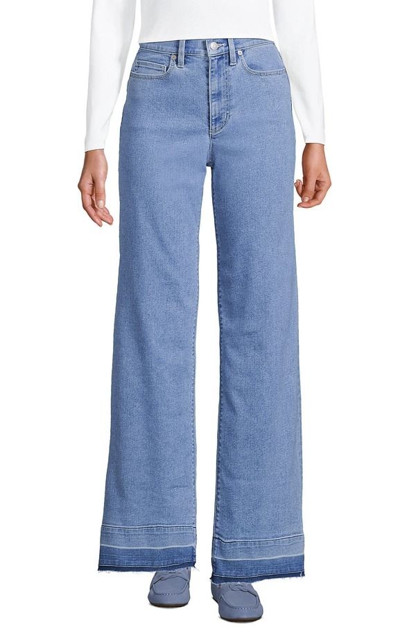 ランズエンド レディース ボトムス デニムパンツ ワイドレッグ ジーンズ Lands End High Rise Wide Leg Denim Jeans Hutton Blue Wash Released Hem ブルー