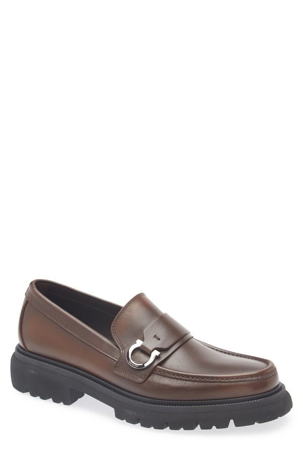 フェラガモ メンズ シューズ スリッポン・ローファー FERRAGAMO Andover Gancini Lug Sole Loafer Midbrown Hickory Tmoro