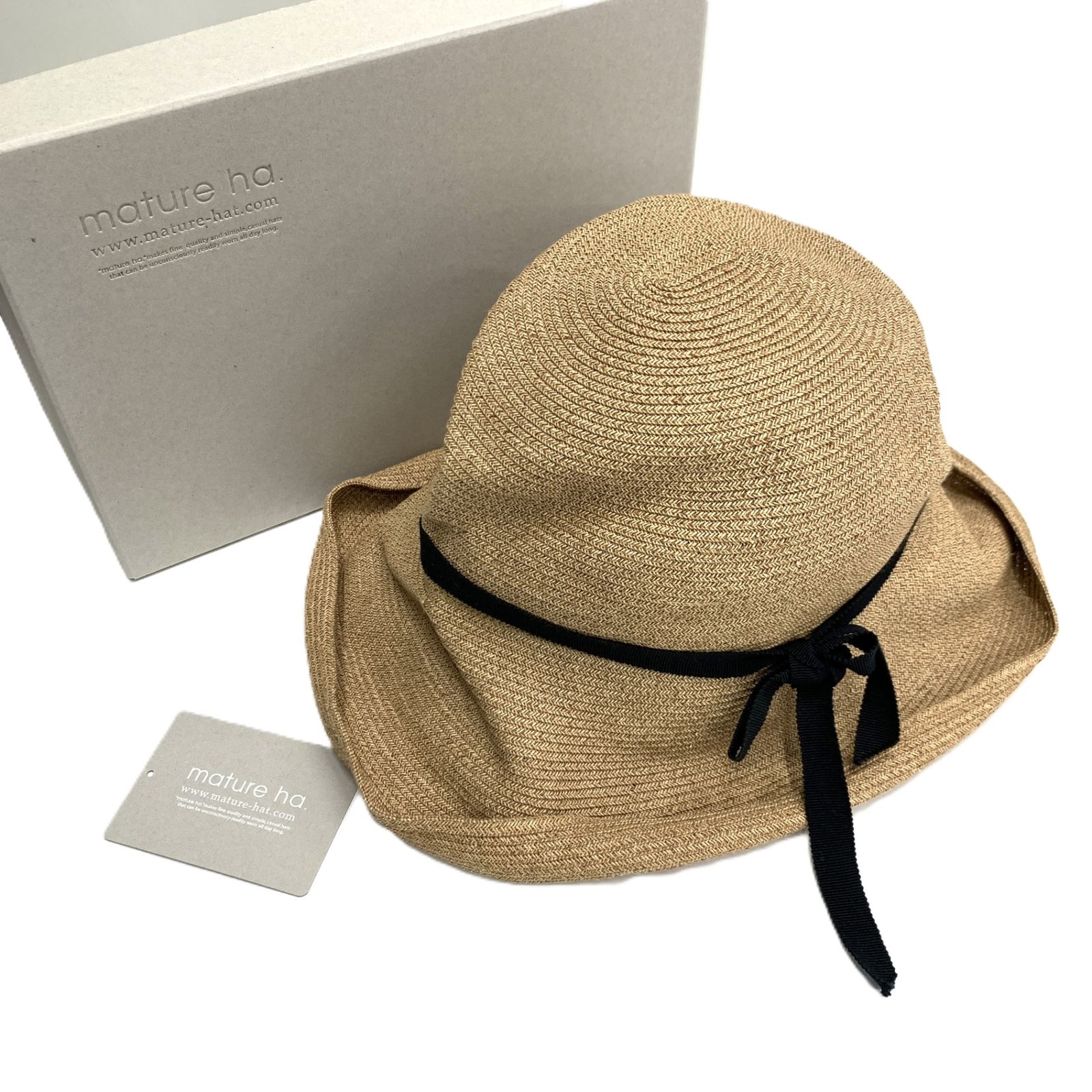 【mature ha.】MBOX-101 11cm brim 麦わら帽子 タグ・箱付 MATURE HA. マチュアーハ MBOX-101 BOXED HAT 11cm BRIM