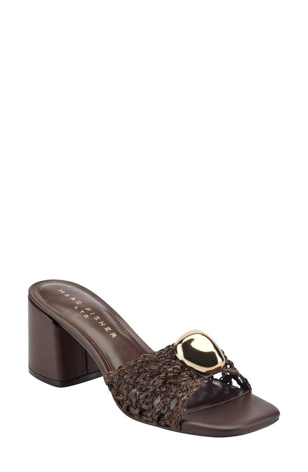 マーク・フィッシャー レディース シューズ サンダル Marc Fisher LTD Farrel Embellished Square Toe Slide Sandal Dark Brown ブラウン