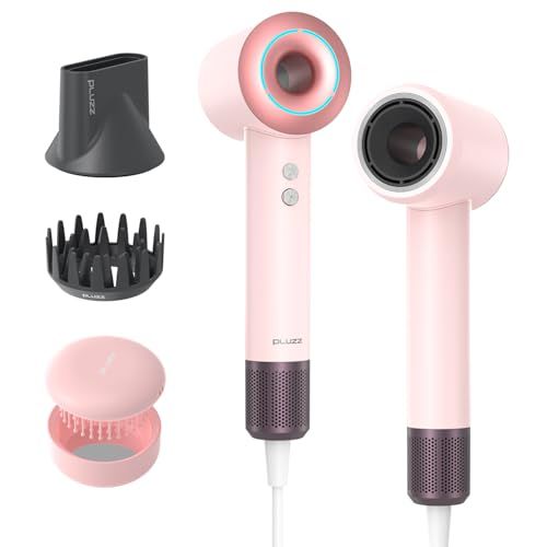 【新品】【新設計の中空構造】PLUZZ ドライヤー【10億マイナスイオン搭載】大風量ヘアドライヤー 15s速乾 軽量 静音 恒温ヘアケア 髪質改善 静電気抑制 NTC温度センサー 4段階温度調節 高速モーター(12万回転) ノズルとエアブラシ f3be4e9b