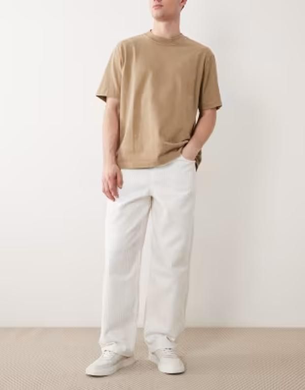 エイソス メンズ ボトムス デニムパンツ ジーンズ ASOS DESIGN baggy textured jeans WHITE ホワイト