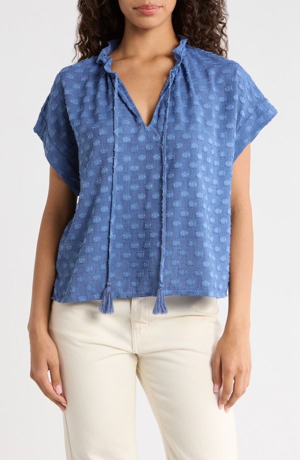 ヴィンスカムート レディース トップス シャツ Vince Camuto Textured Tie Neck Top Classic Indigo インディゴ