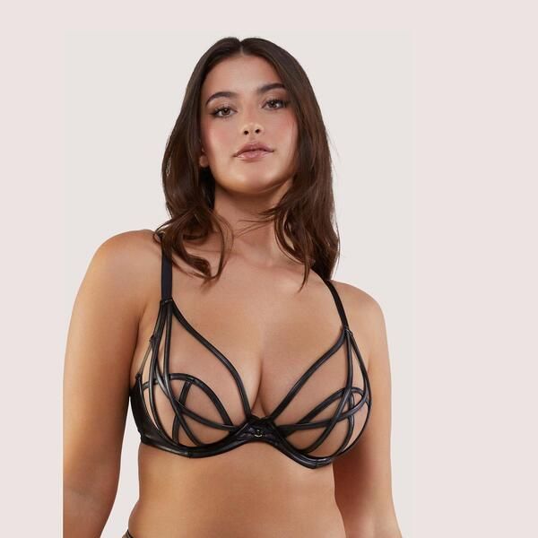 プレイフルプロミス レディース アンダーウェア ブラジャー レザー Playful Promises Ramona Black Leatherette Plunge Bra Black ブラック