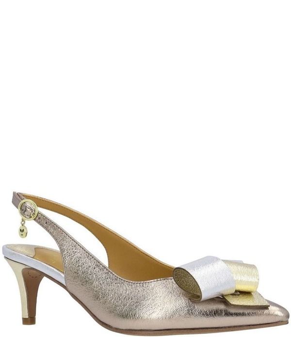 ジェイレニー レディース シューズ ヒール トール レザー J Renee Delara Metallic Leather Slingback Pointed Toe Curled Bow Pumps TaupeGoldSilver トープ
