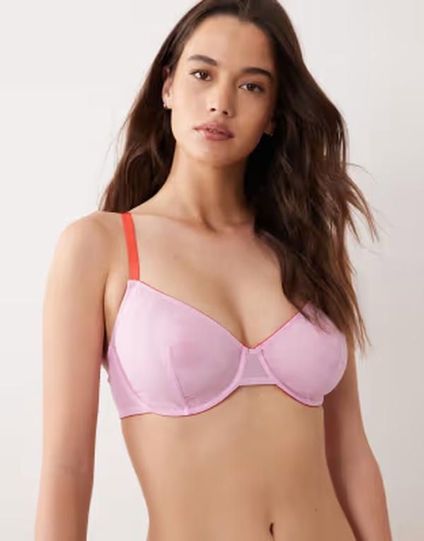 エイソス レディース アンダーウェア ブラジャー コントラスト ASOS DESIGN Fuller Bust Marley underwire bra with contrastrim in lilac LILAC RED レッド