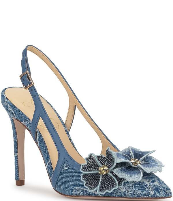ジェシカシンプソン レディース シューズ ヒール デニム Jessica Simpson Pilitia Denim 3D Flower Embellished Slingback Pumps Medium Blue ブルー 28,258円