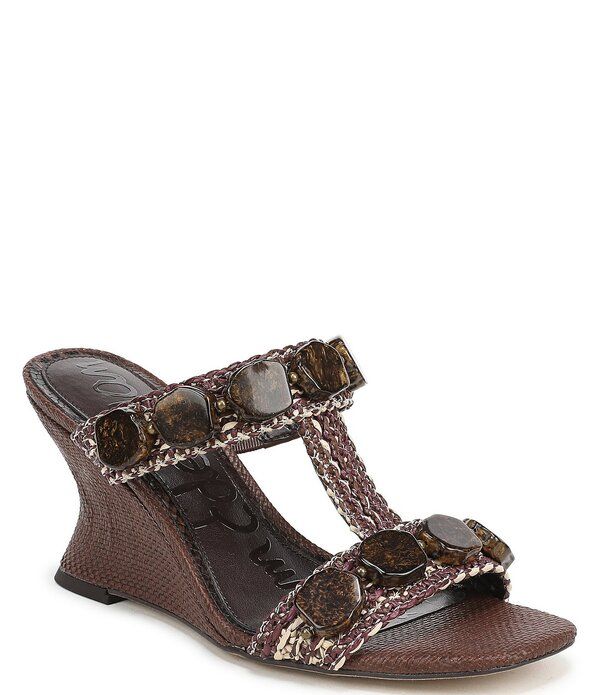 サムエデルマン レディース シューズ サンダル Sam Edelman Dante Stonembellished Raffia TStrap Wedge Slide Sandals Mocha Multi モカ