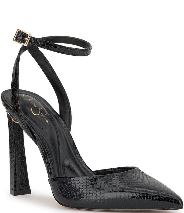 ジェシカシンプソン レディース シューズ ヒール アンクル Jessica Simpson Ocanna Snakembossed Ankle Wrapumps Black ブラック