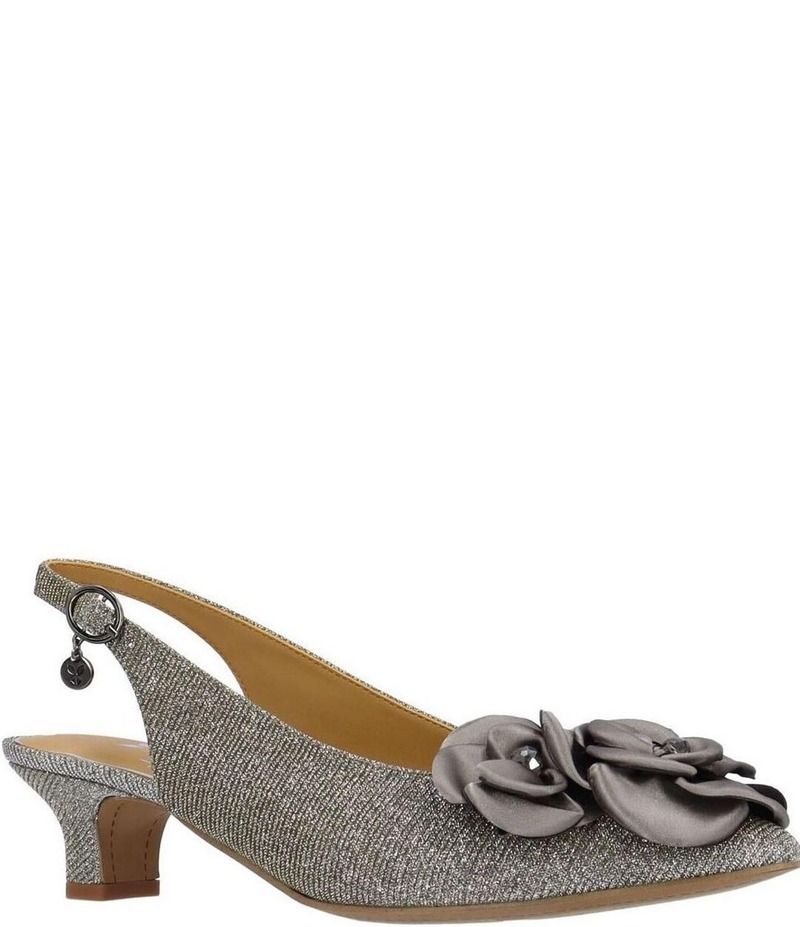 ジェイレニー レディース シューズ ヒール J Renee Jozey Glitter Fabric Flower Ornament Slingback Kitten Heel Dress Pumps Pewter Dance Glitter ピューター