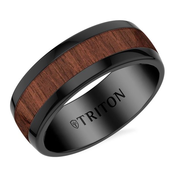 トリトン レディース アクセサリー 指輪 Triton 8MM Black Tungsten Carbide and Walnut Wood Ring Brown ブラウン