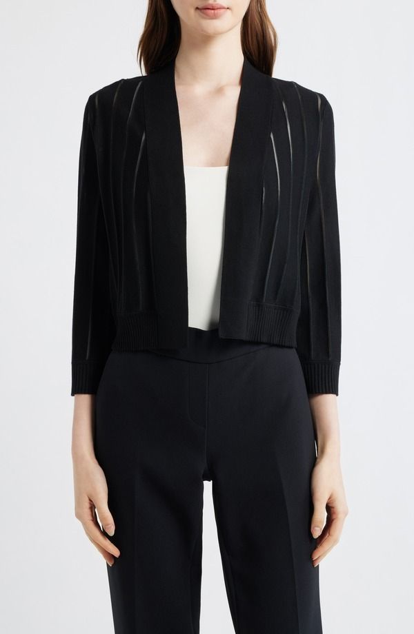 アンクライン レディース アウター パーカー・スウェット シアー Anne Klein Sheer Stripe Shrug Anne Black ブラック 20,931円