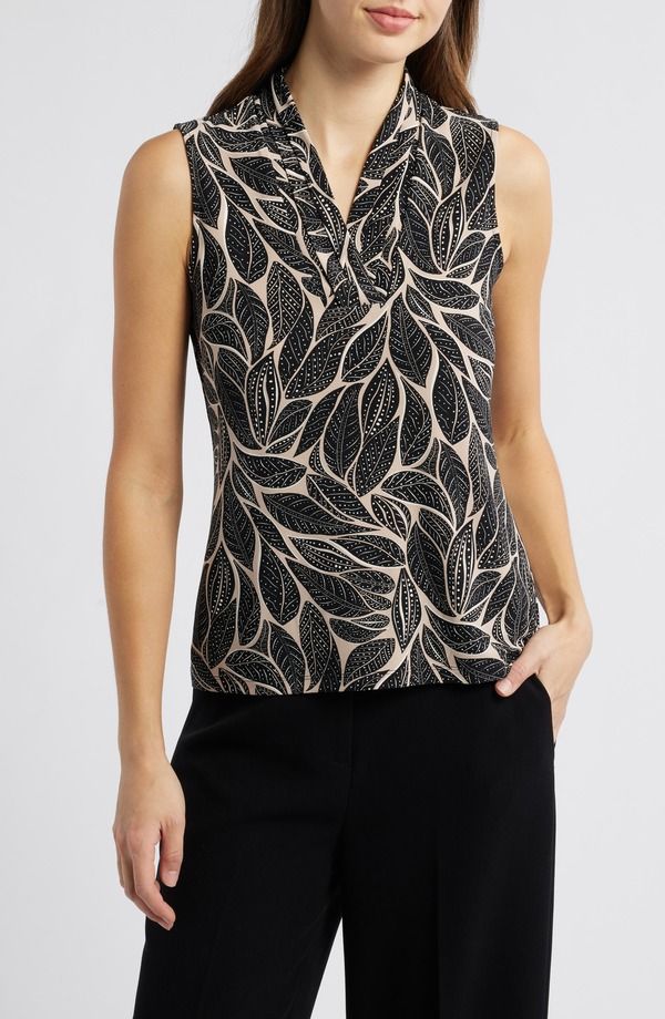 アンクライン レディース トップス シャツ プリント ノースリーブ Anne Klein Leaf Print Sleeveless Top Anne Black Latte ブラック