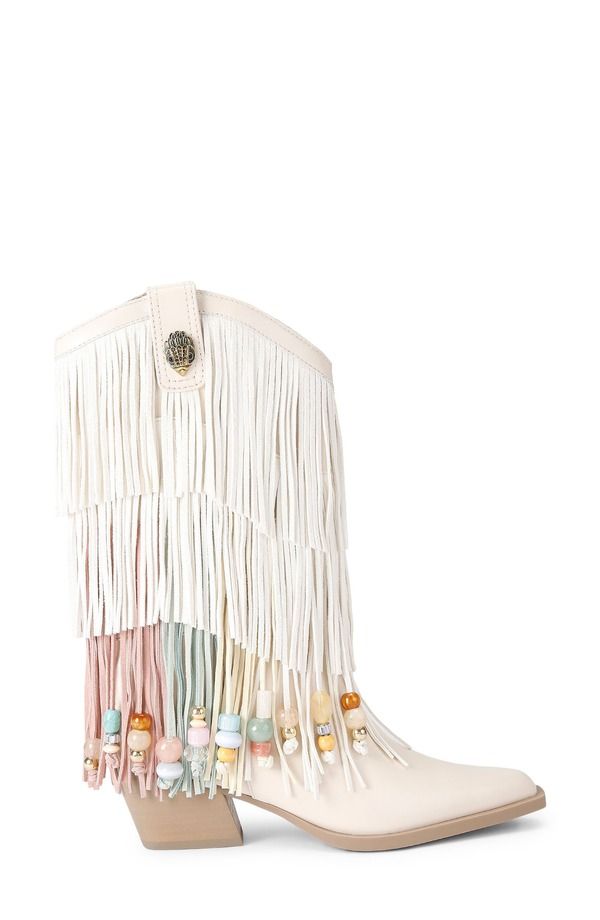 カートジェイガーロンドン レディース シューズ ブーツ・レインブーツ フリンジ Kurt Geiger London Fringe Western Boot Open White ホワイト