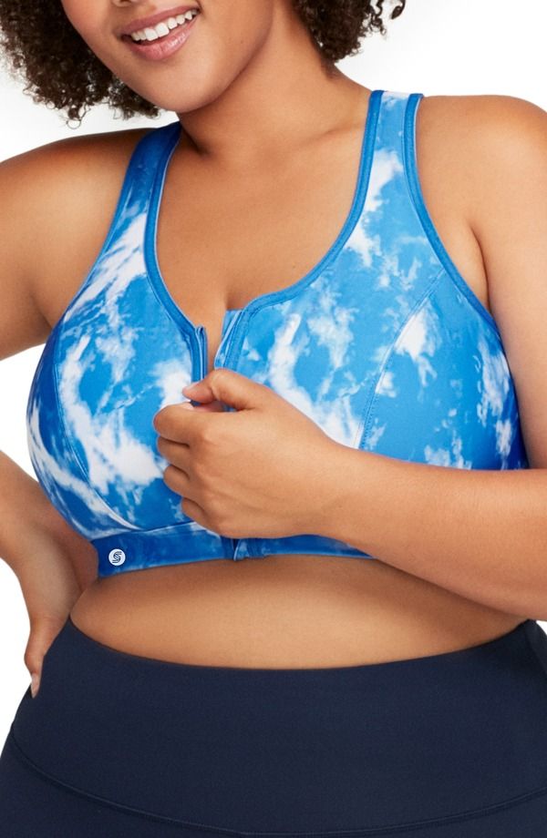 グラマライズ レディース アンダーウェア ブラジャー Glamorise Full Figure ZipUp Sports Bra Blue TieDye ブルー