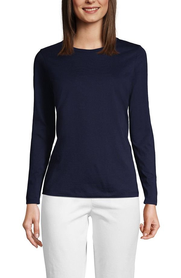 ランズエンド レディース トップス Tシャツ クルーネック コットン Lands End Supima Cotton Long Sleeve Crewneck TShirt Radiant Navy ネイビー