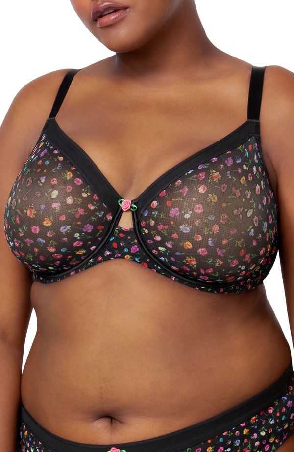 カービークチュール レディース アンダーウェア ブラジャー メッシュ シアー Curvy Couture Sheer Mesh Underwire Unlined Bra Meadow Dream