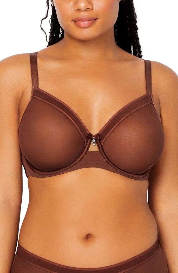 カービークチュール レディース アンダーウェア ブラジャー メッシュ シアー Curvy Couture Sheer Mesh Underwire Unlined Bra Chocolate チョコレート 12,586円