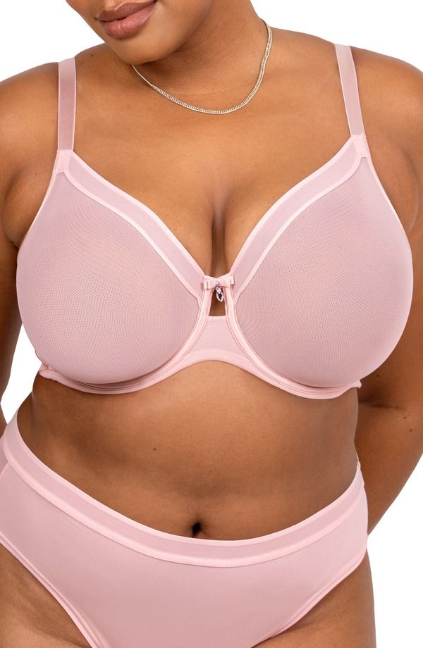 カービークチュール レディース アンダーウェア ブラジャー メッシュ シアー Curvy Couture Sheer Mesh Underwire Unlined Bra Blushing Rose