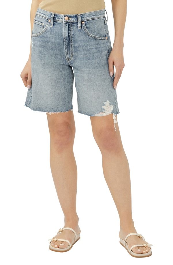 シルバー ジーンズ レディース ボトムス デニムパンツ ショートパンツ Silver Jeans Co Relaxed Raw Hew Denim Bermuda Shortsolana デニム