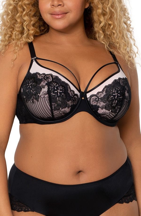 カービークチュール レディース アンダーウェア ブラジャー レース Curvy Couture Tulip Strappy Lace PushUp Bra Black W Adobe Rose ブラック