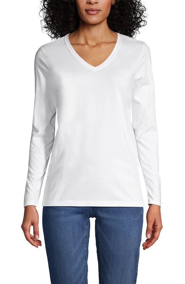 ランズエンド レディース トップス Tシャツ Vネック コットン Lands End Relaxed Supima Cotton Long Sleeve VNeck TShirt White ホワイト