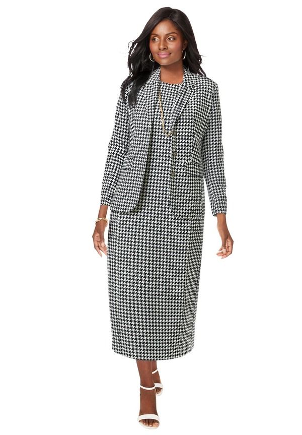ジェシカロンドン レディース アウター ジャケット・ブルゾン クレープ マキシ Jessica London Stretch Crepe Maxi Jacket Dress Black Houndstooth ブラック